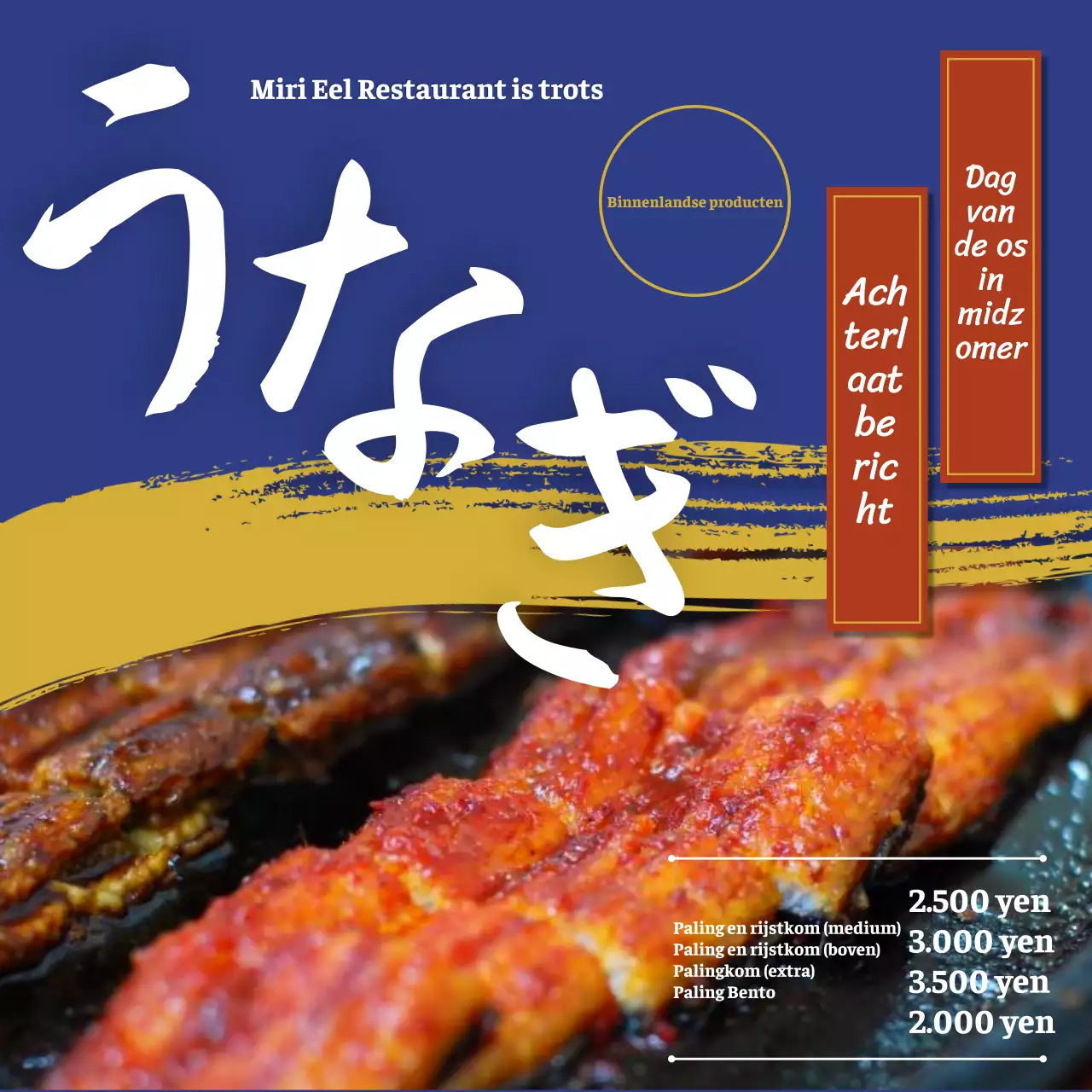 Marine en gouden high-end binnenlandse palingrestaurants promoten Ossen Dag