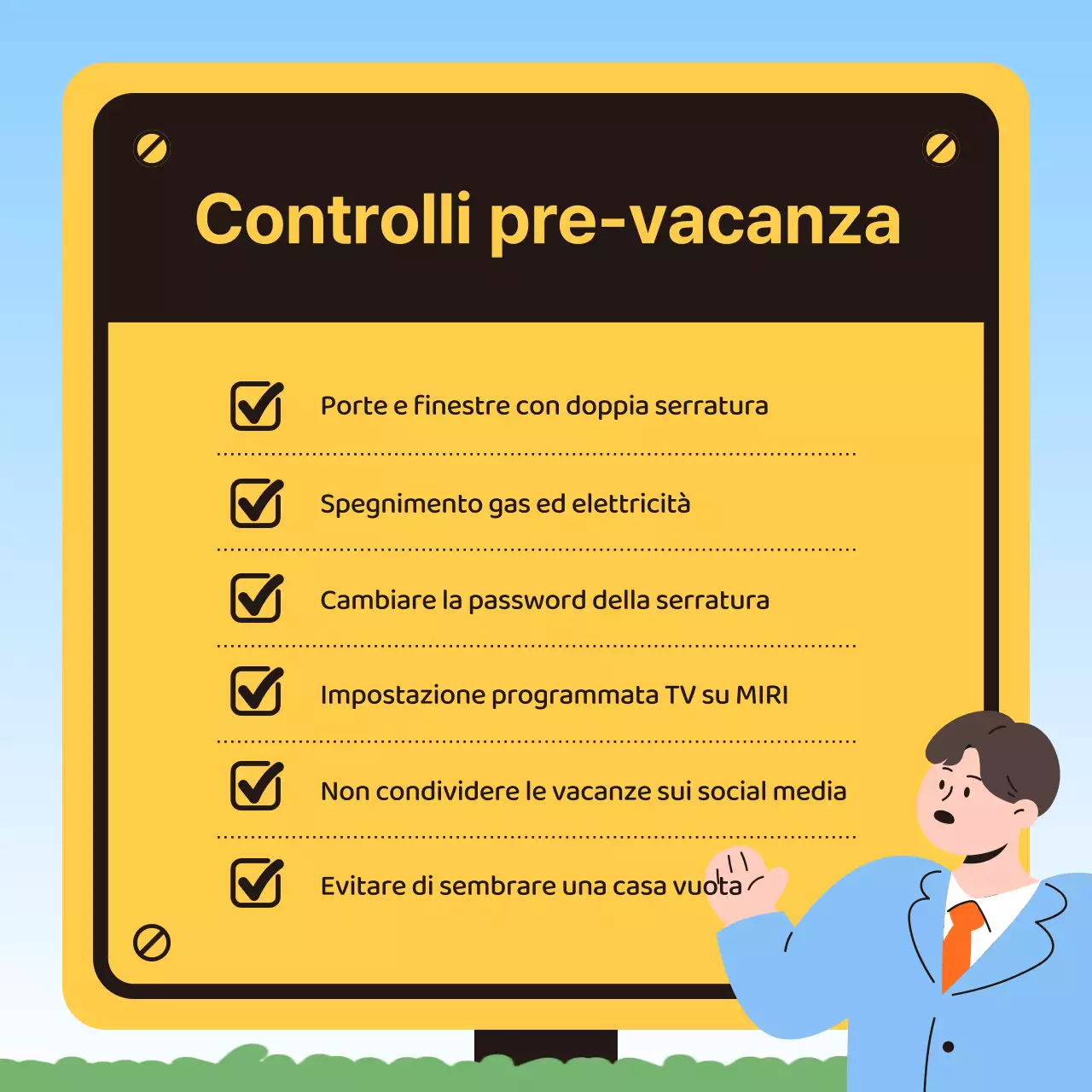 Consigli di sicurezza per le vacanze evidenziati in marrone e giallo