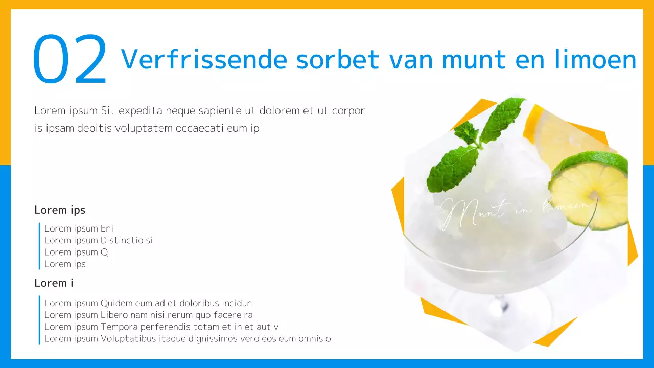 Een verfrissend zomerdessert introductie in geel en lichtblauw