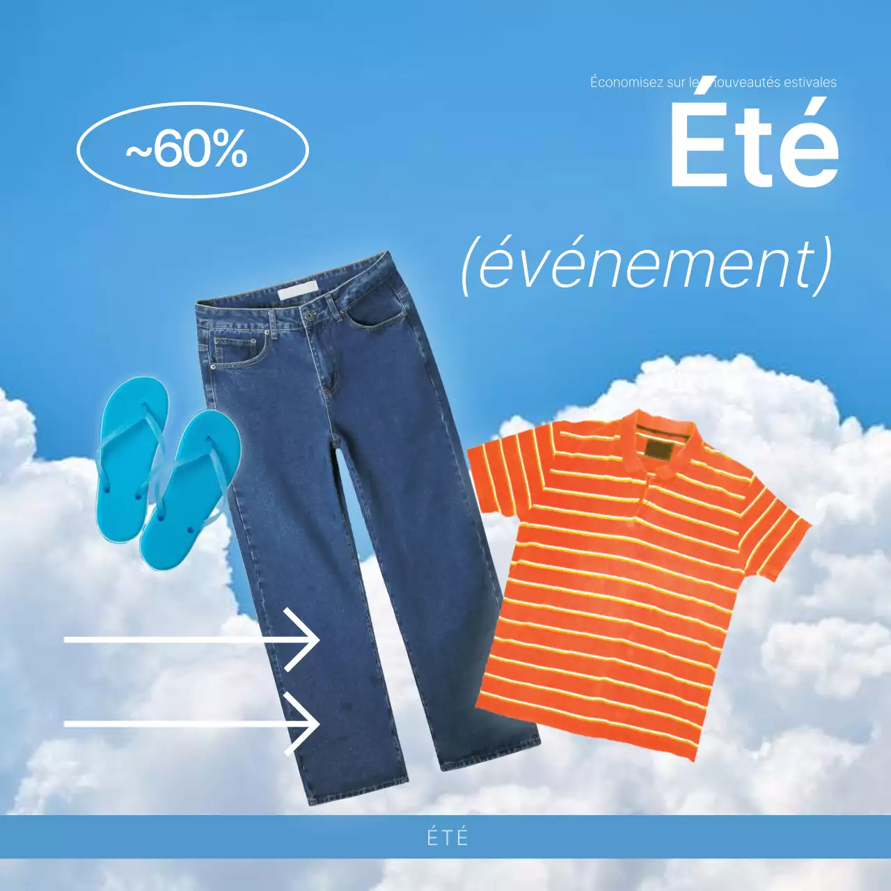 Promouvoir les événements estivaux dans un centre commercial de vêtements naturels en bleu clair et blanc