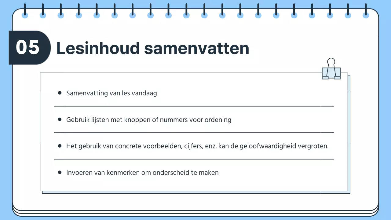 Eenvoudig lesplan voor leerkracht in blauw en wit