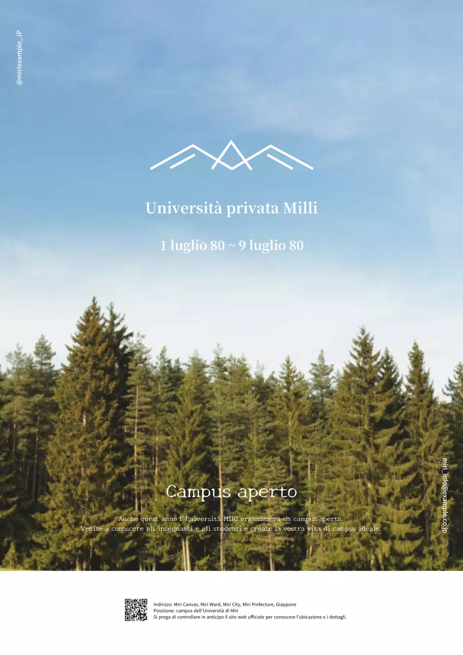 Pubblicità per un semplice evento universitario a campus aperto di colore blu e verde chiaro