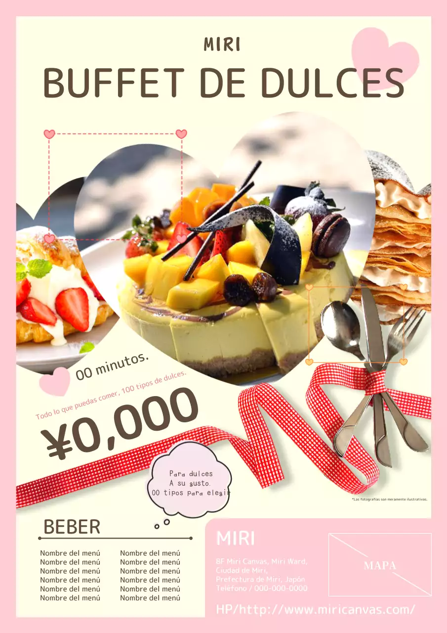 Un bonito anuncio de buffet con rosa y corazones