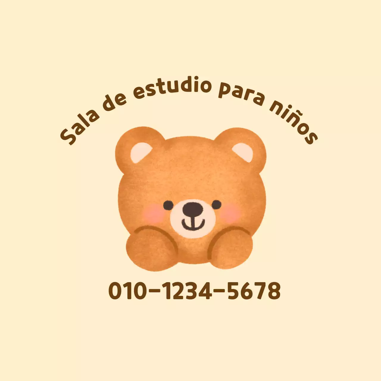 Ilustración de osito amarillo y marrón para promoción de sala de estudio