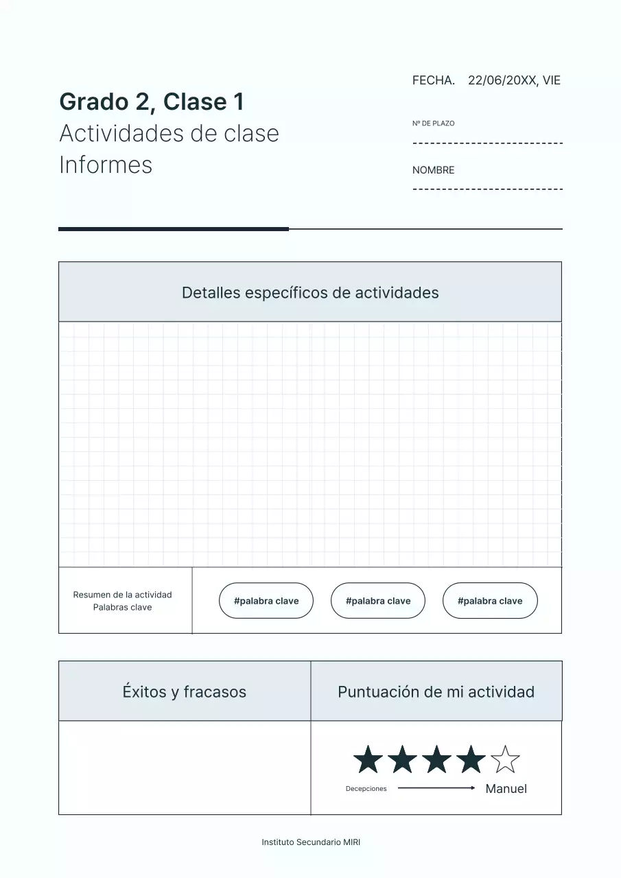 Un sencillo informe de actividades de clase en azul claro y blanco