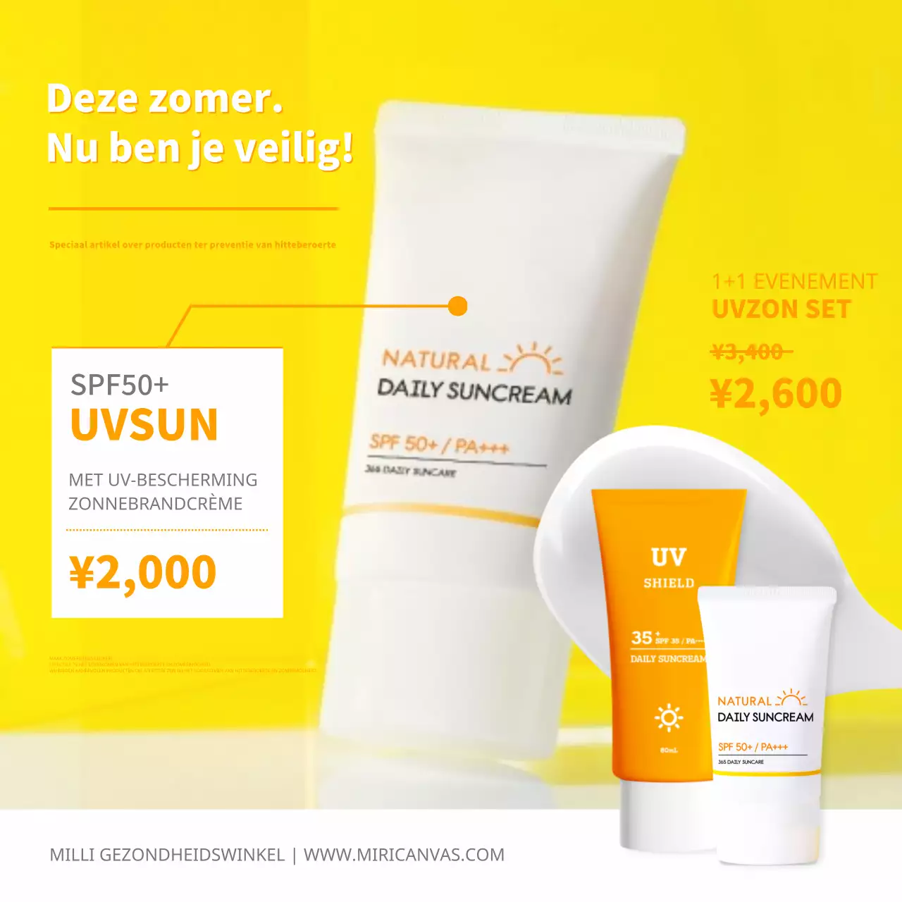 Geel en wit eenvoudige zomer zonnebrand kortingsadvertenties.