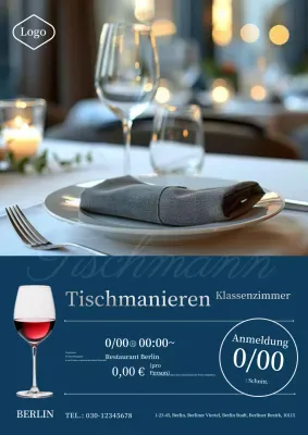 Schlichte und klassische Tischmanieren-Klassenzimmeranzeige in Blau