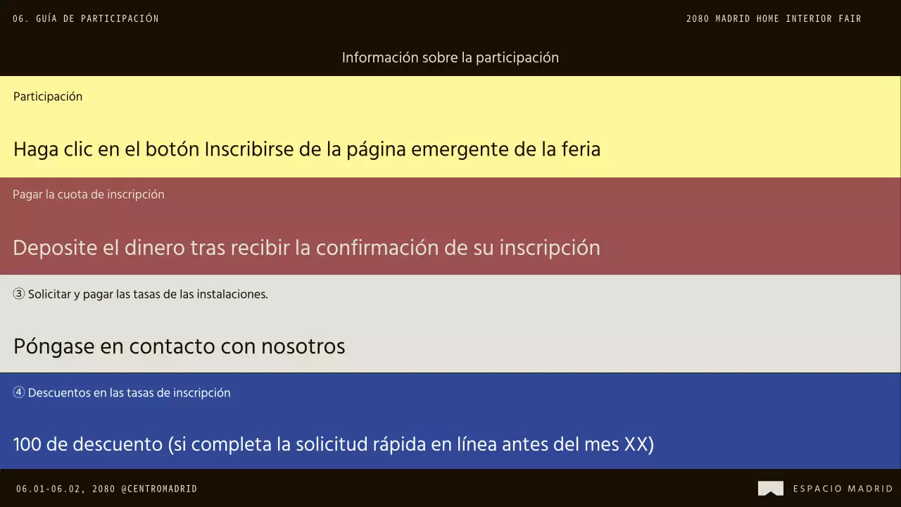 Promover la convocatoria de empresas para participar en la feria del interior moderno marrón y azul