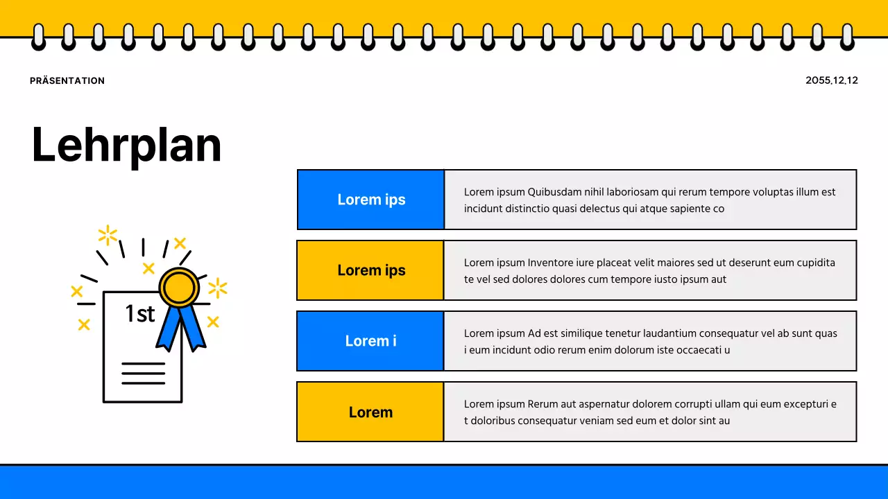 Werbung für eine einfache gelb-blaue Schulbroschüre