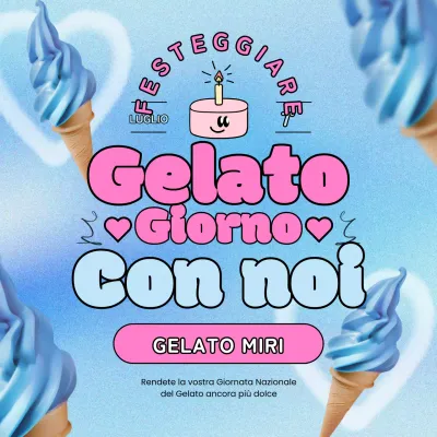 Promuovete gli sconti per la Giornata Nazionale del Gelato con colori blu e rosa