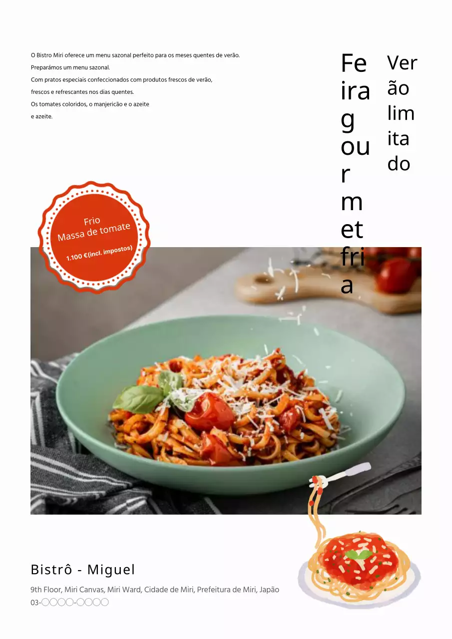 Publicidade ao novo menu de verão simples e branco