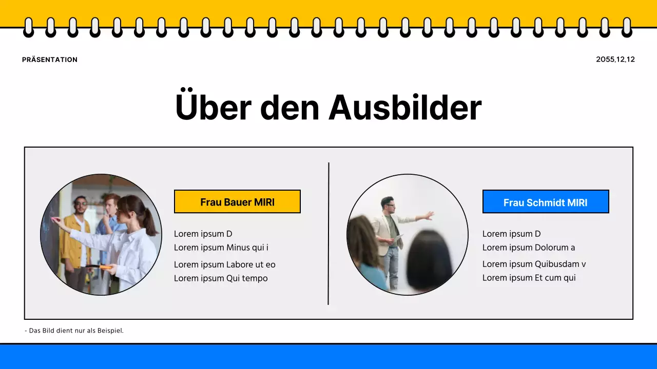 Werbung für eine einfache gelb-blaue Schulbroschüre