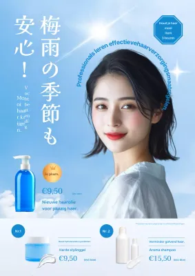 Reclame voor beautyartikelen met een lichtblauwe, luxe uitstraling