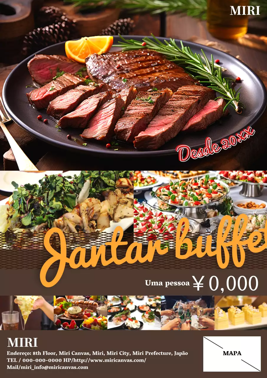 Anúncio de buffet simples e elegante em cor castanha