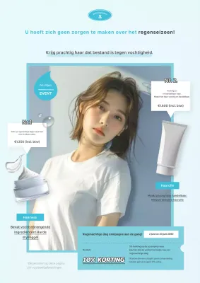 Een eenvoudige haarverzorgingsreclame voor het regenseizoen in lichtblauw.