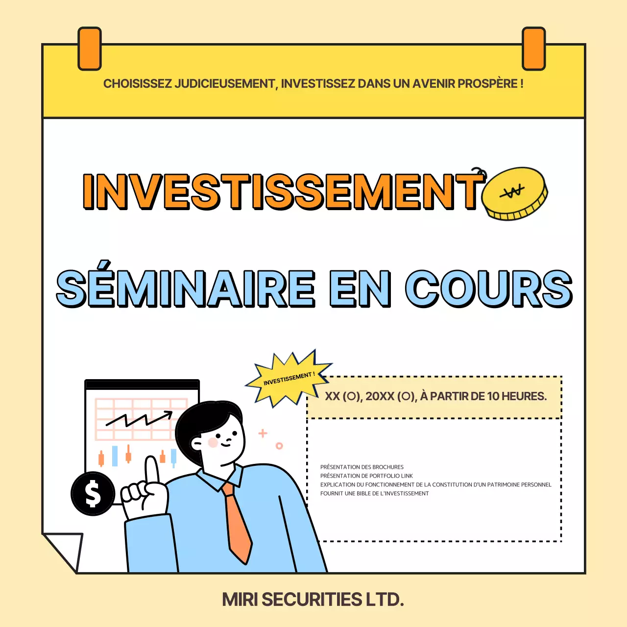 Promouvoir une présentation branchée du portefeuille d'investissement en jaune et orange