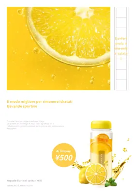 Semplice pubblicità di bevande sportive estive in giallo e bianco.