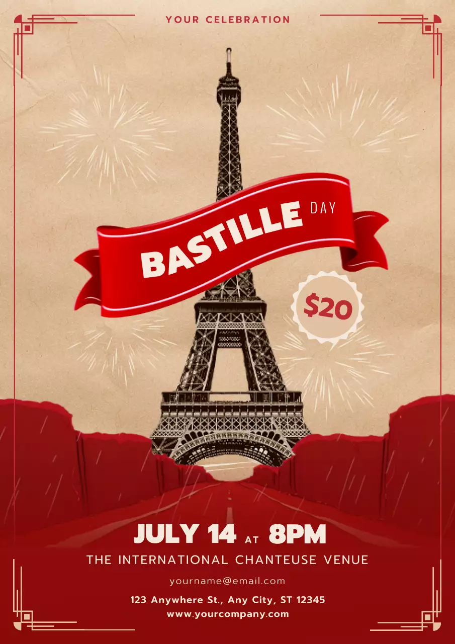Red Vintage Bastille Event Poster