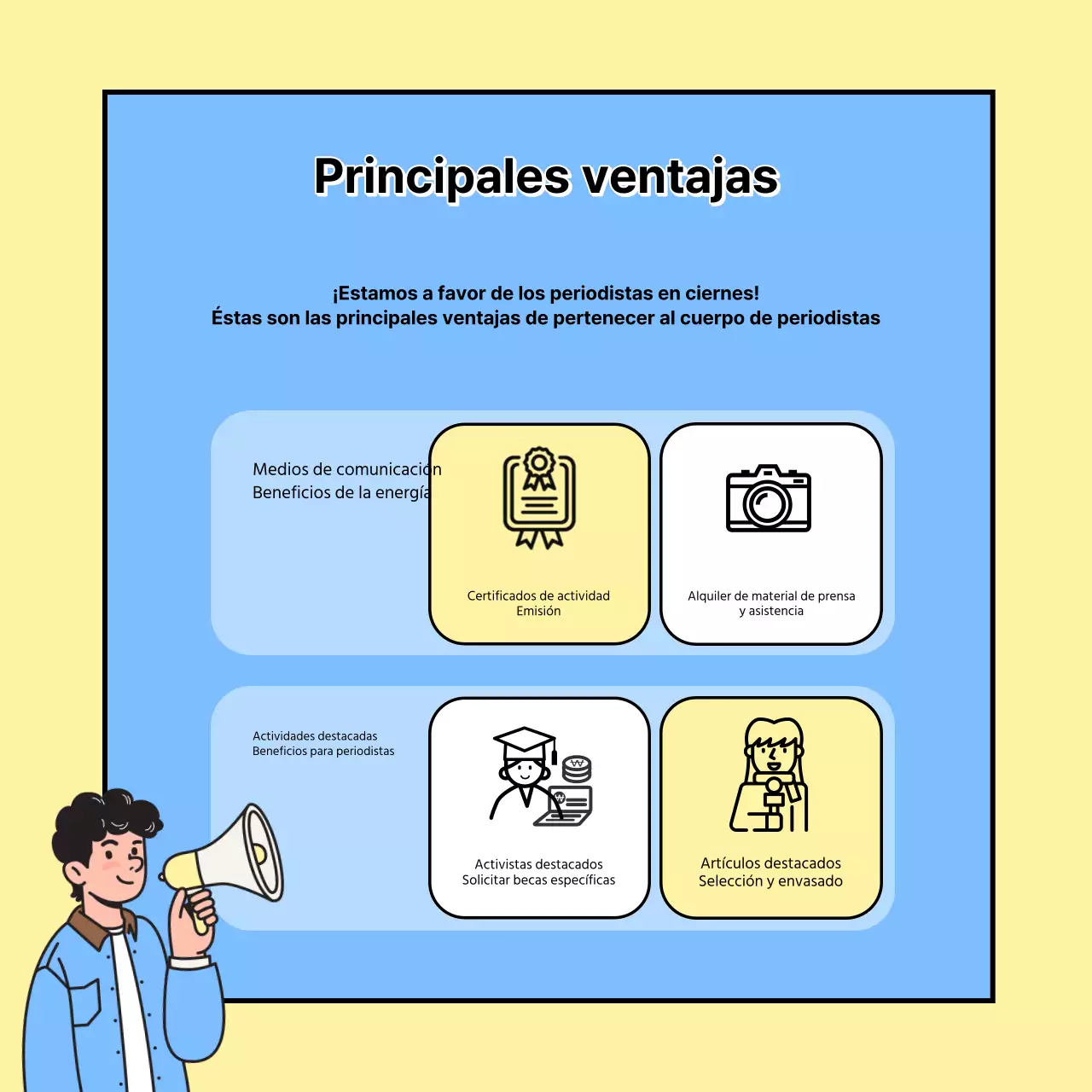 Promover la contratación de un equipo de periodismo universitario amarillo y celeste