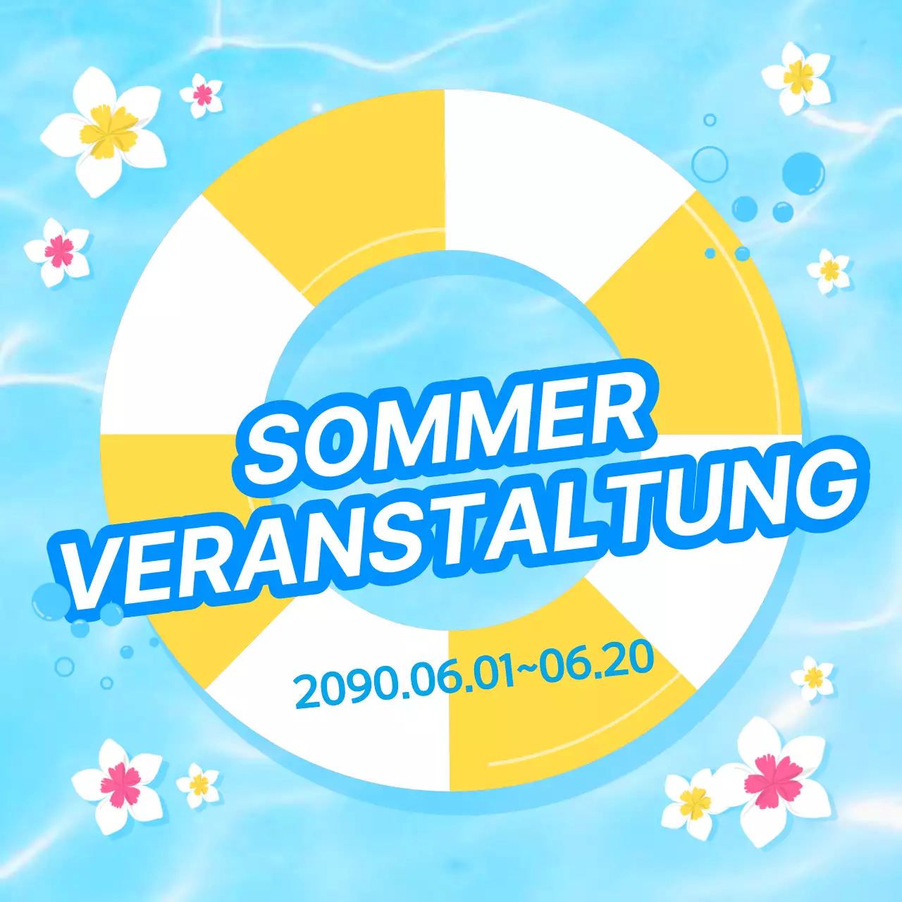 Eine Sammlung von Miniaturansichten von trendigen Sommerveranstaltungen in Hellblau und Blau