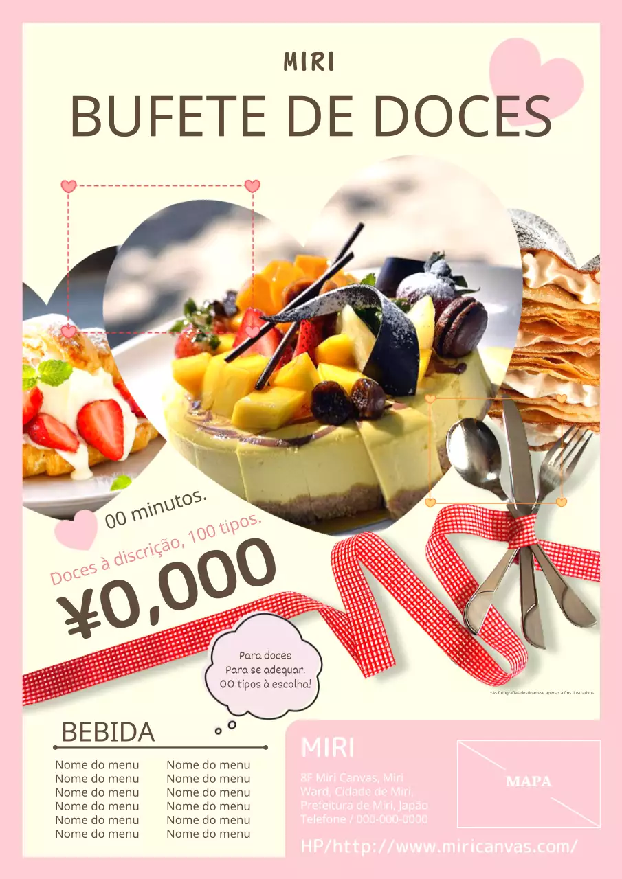 Um bonito anúncio de buffet com cor-de-rosa e corações