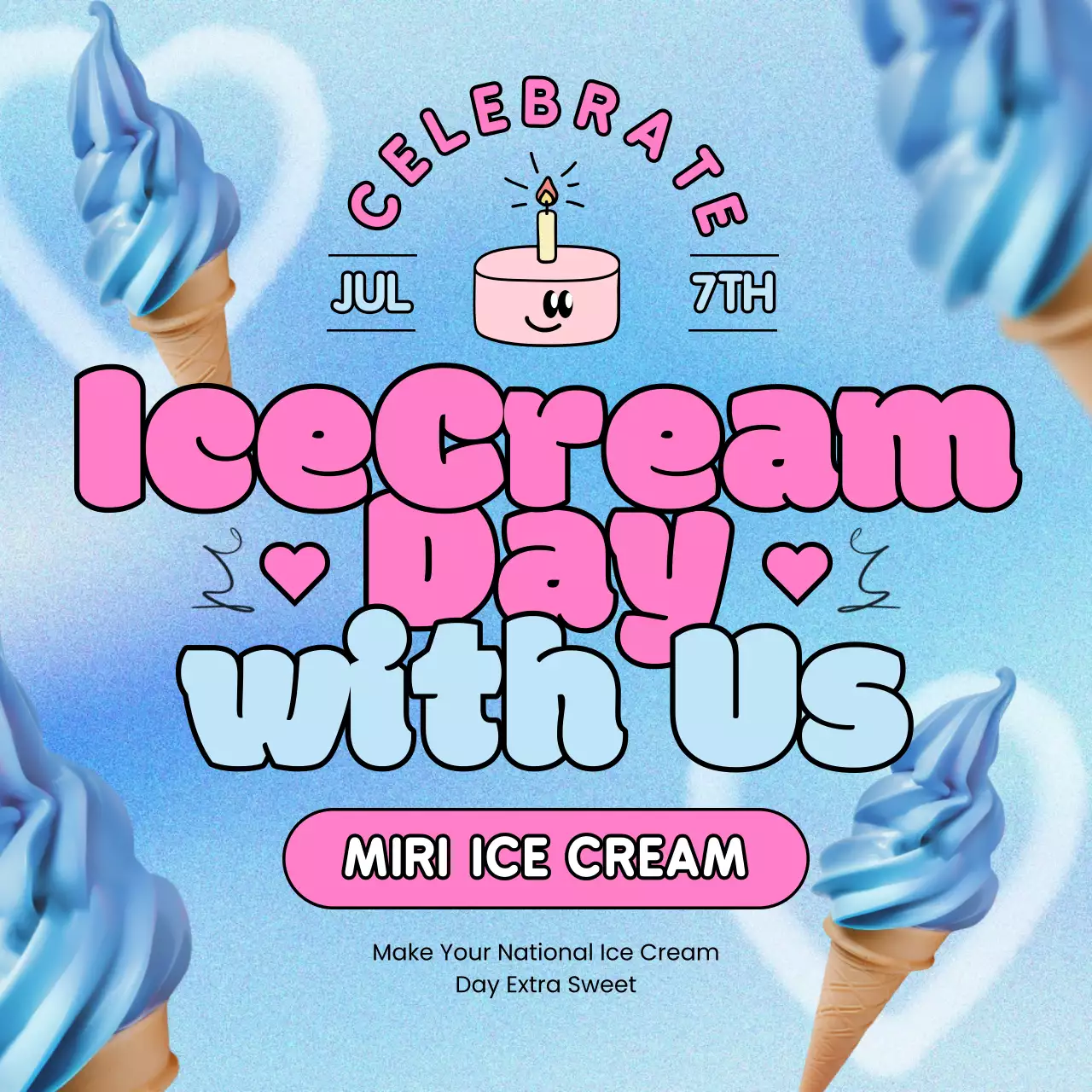 Blue Retro Ice Cream Promotion Social Media Post