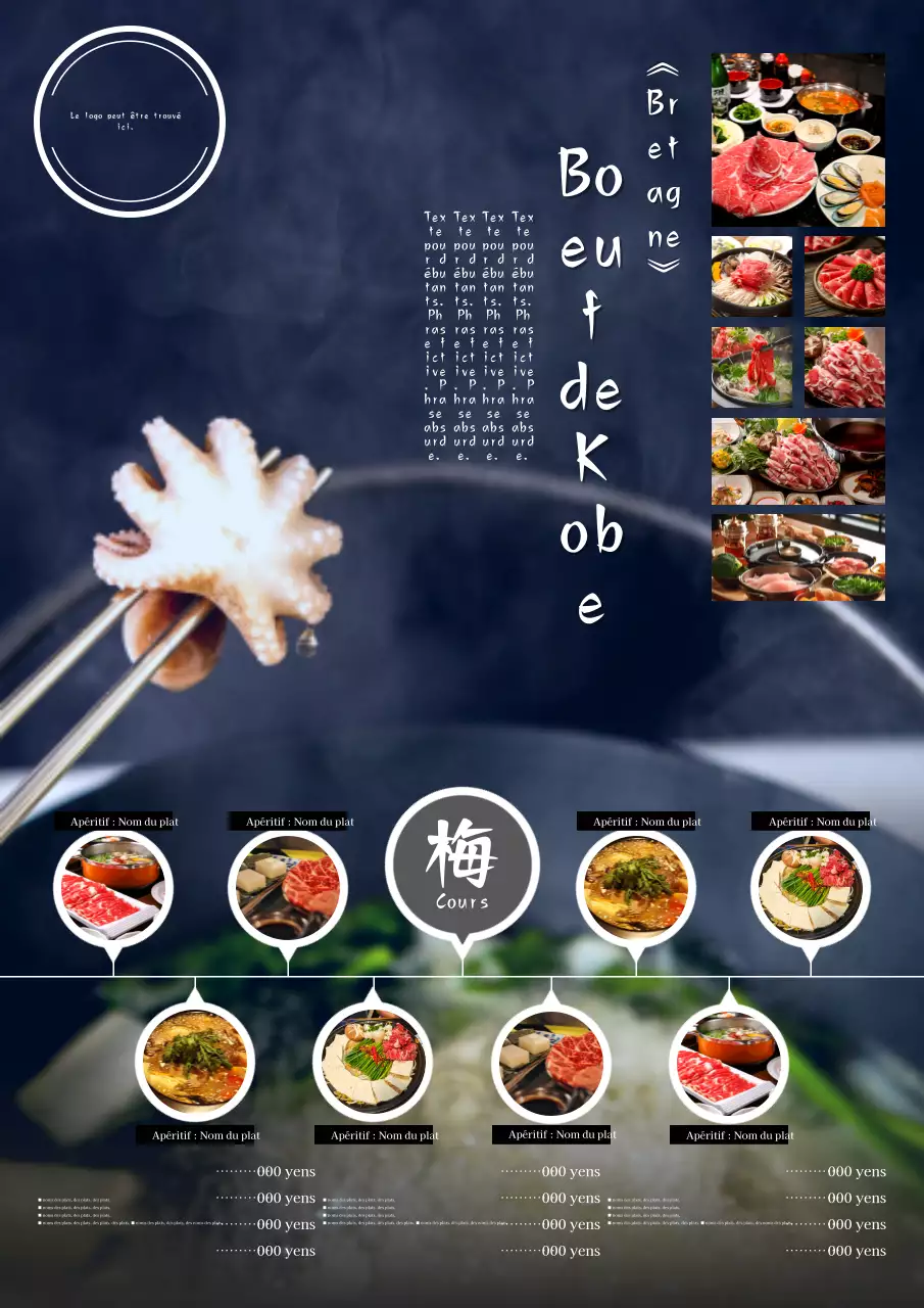 Publicité simple en noir et blanc pour un menu de restaurant wagyu shabu-shabu