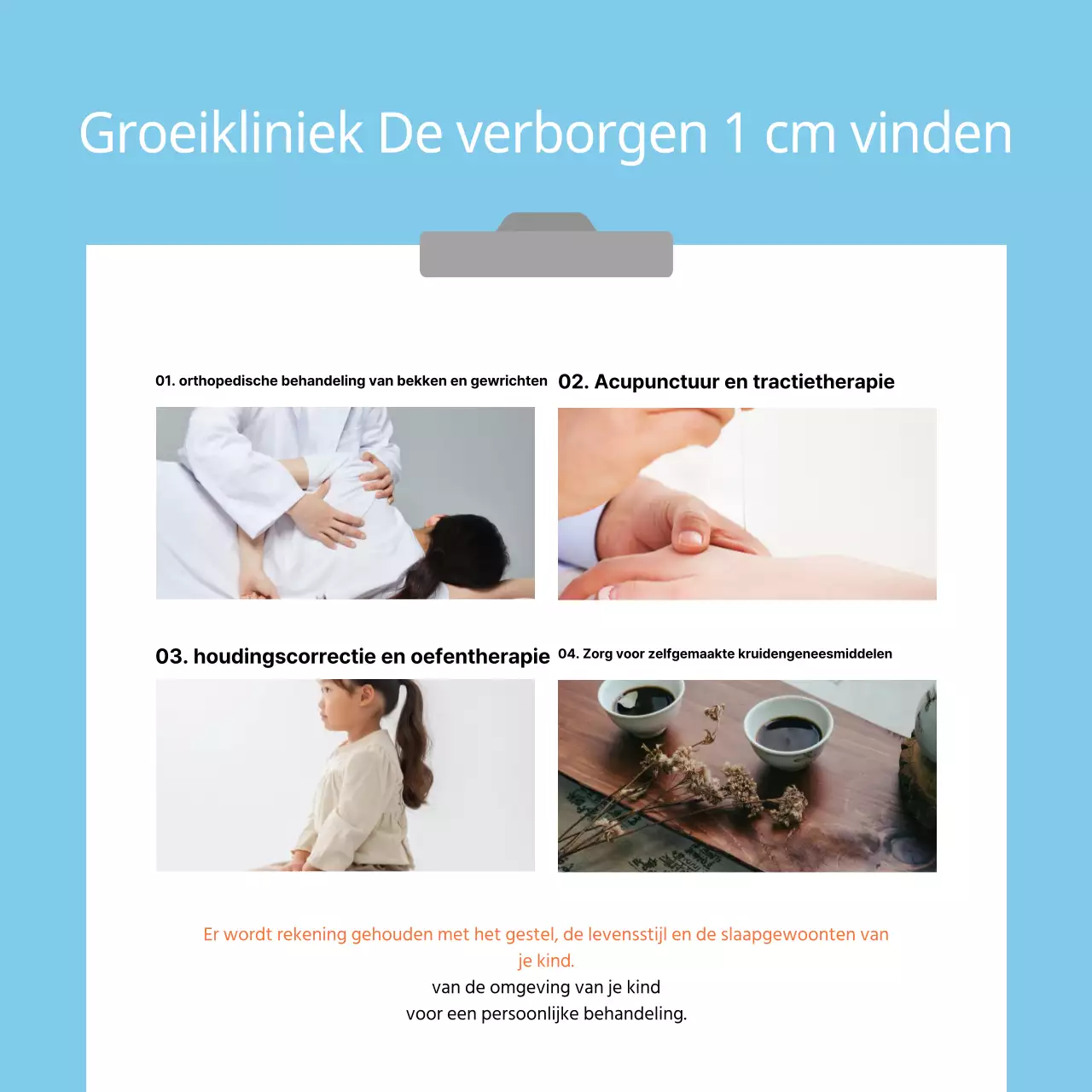 Promotie van een eenvoudige Chinese groeikliniek voor kinderen in lichtblauw en oranje