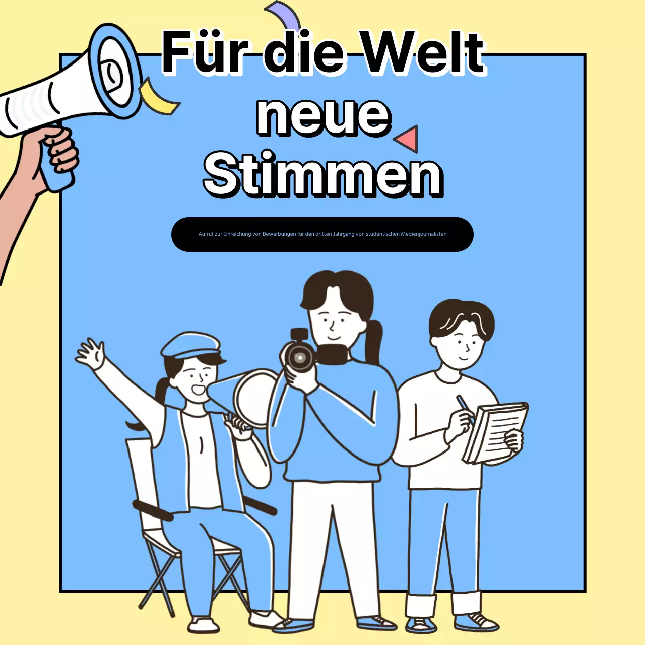 Förderung der Rekrutierung eines gelben und hellblauen College-Journalisten-Teams