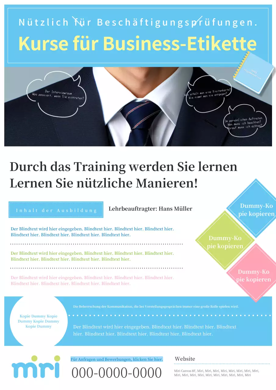 Grundlegende und moderne Business-Knigge-Kursanzeige in hellblau