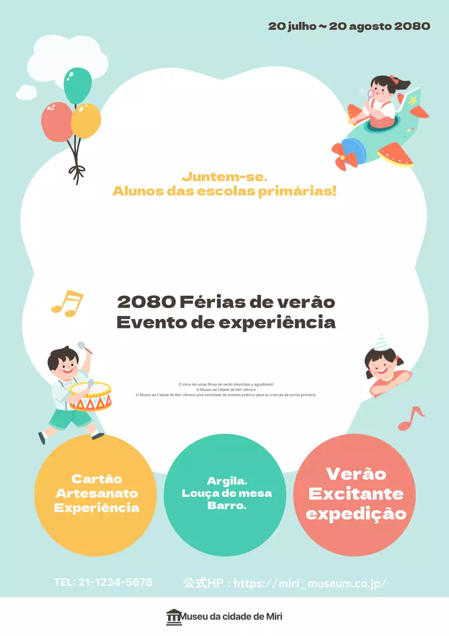 Um adorável folheto verde e amarelo para um evento infantil!