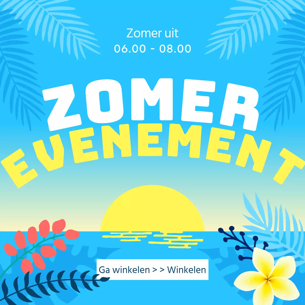 Tropische zomer uitverkoopgids in lichtblauw en geel