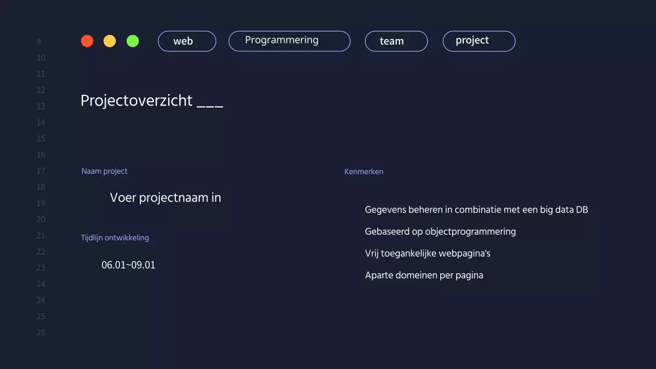 Een eenvoudig projectvoorstel voor een ontwikkelingsteam in marineblauw