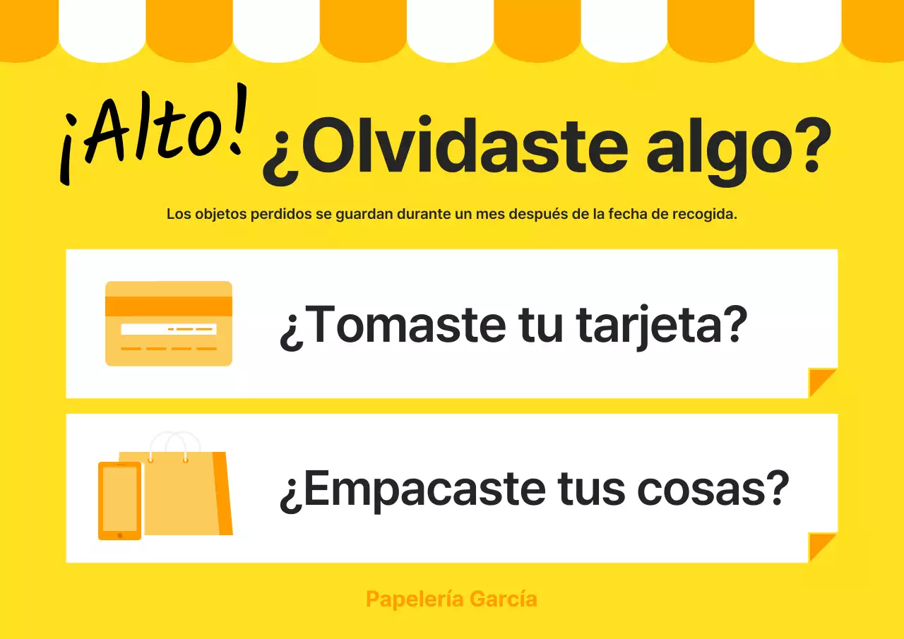 Folleto para una bonita papelería naranja y amarilla sin personal