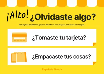 Folleto para una bonita papelería naranja y amarilla sin personal