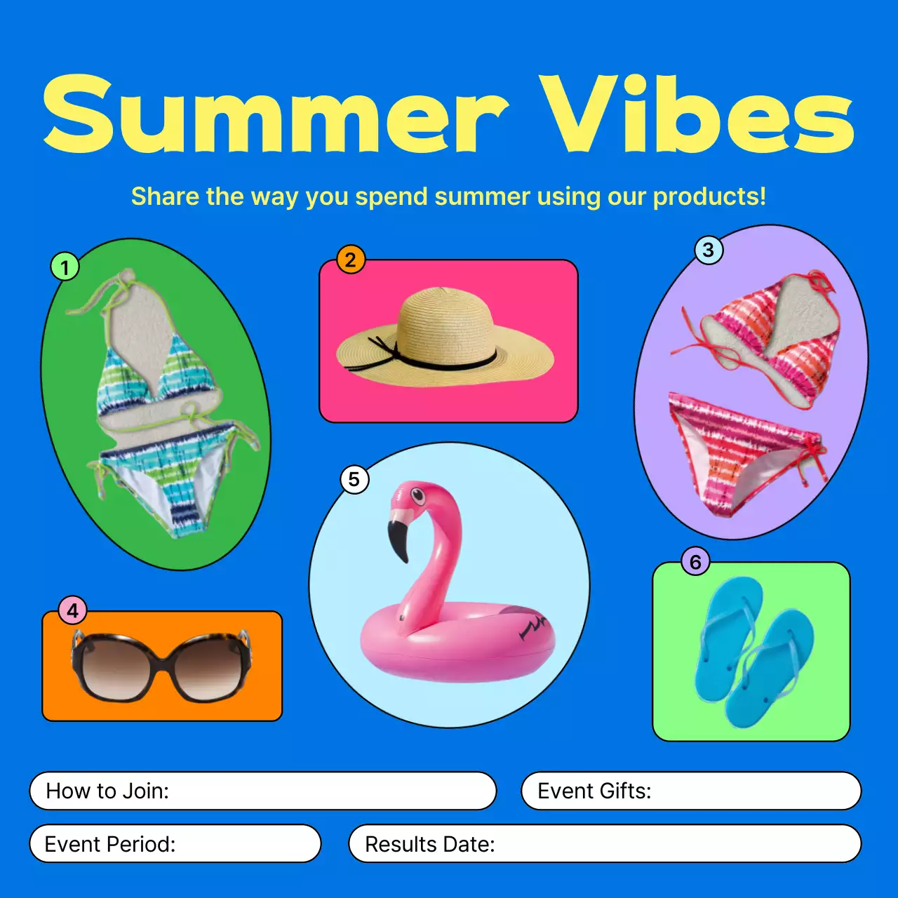 Promote a kitschy summer event in blue and yellow