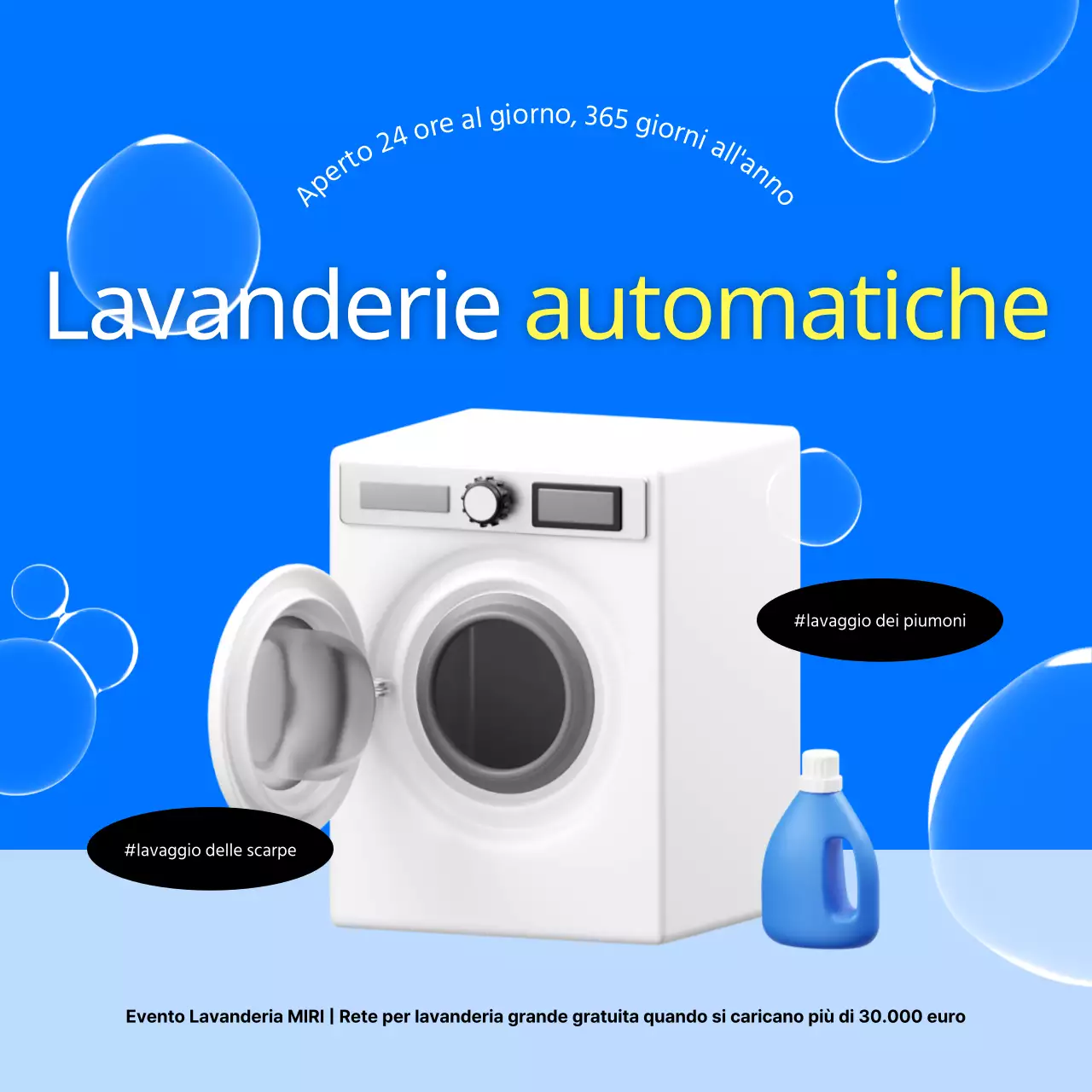 Promuovere le lavanderie a gettoni self-service con accenti blu e gialli