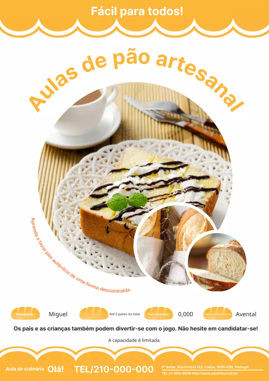 Um anúncio amarelo simples e giro para uma aula de pão caseiro