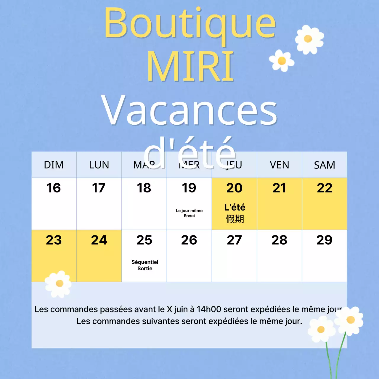 Annonces de vacances d'été en bleu clair et jaune