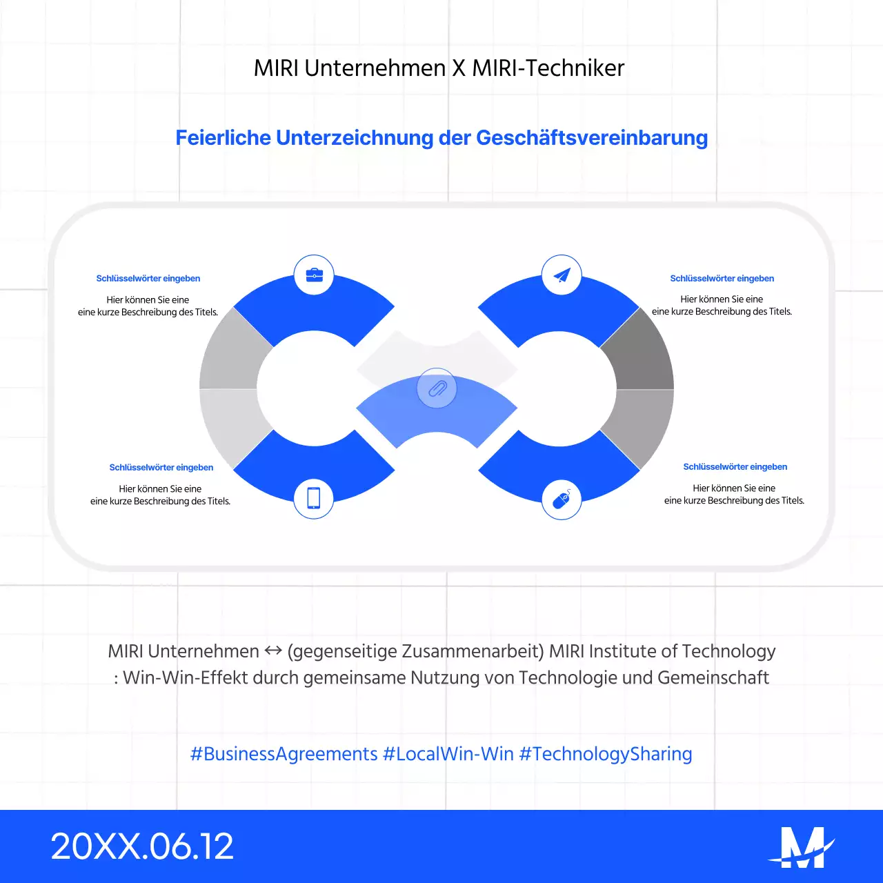Eine einfache blau-weiße MOU-Präsentation zur Unterzeichnung