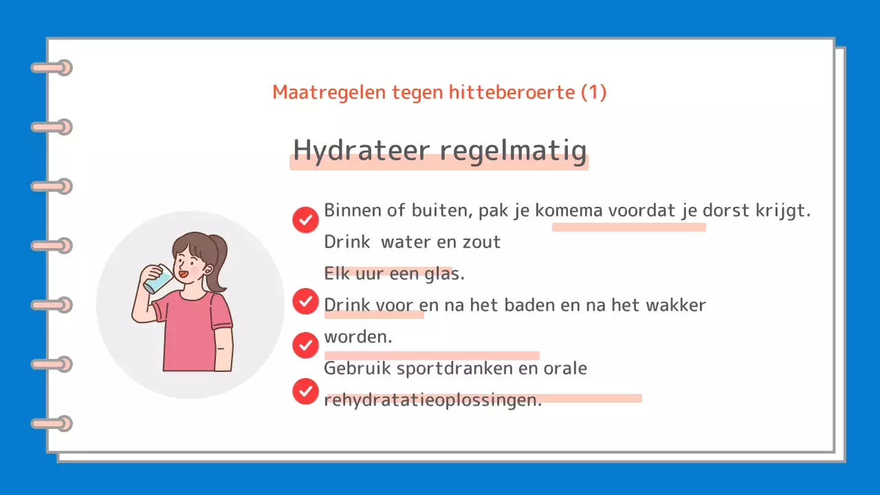 Een eenvoudige blauw-witte gids voor de symptomen en behandeling van een hitteberoerte.