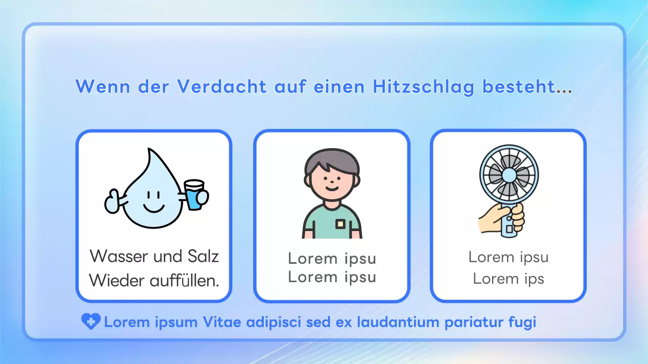 Pastellfarbene, freche Infoblätter zum Thema Hitzschlag!