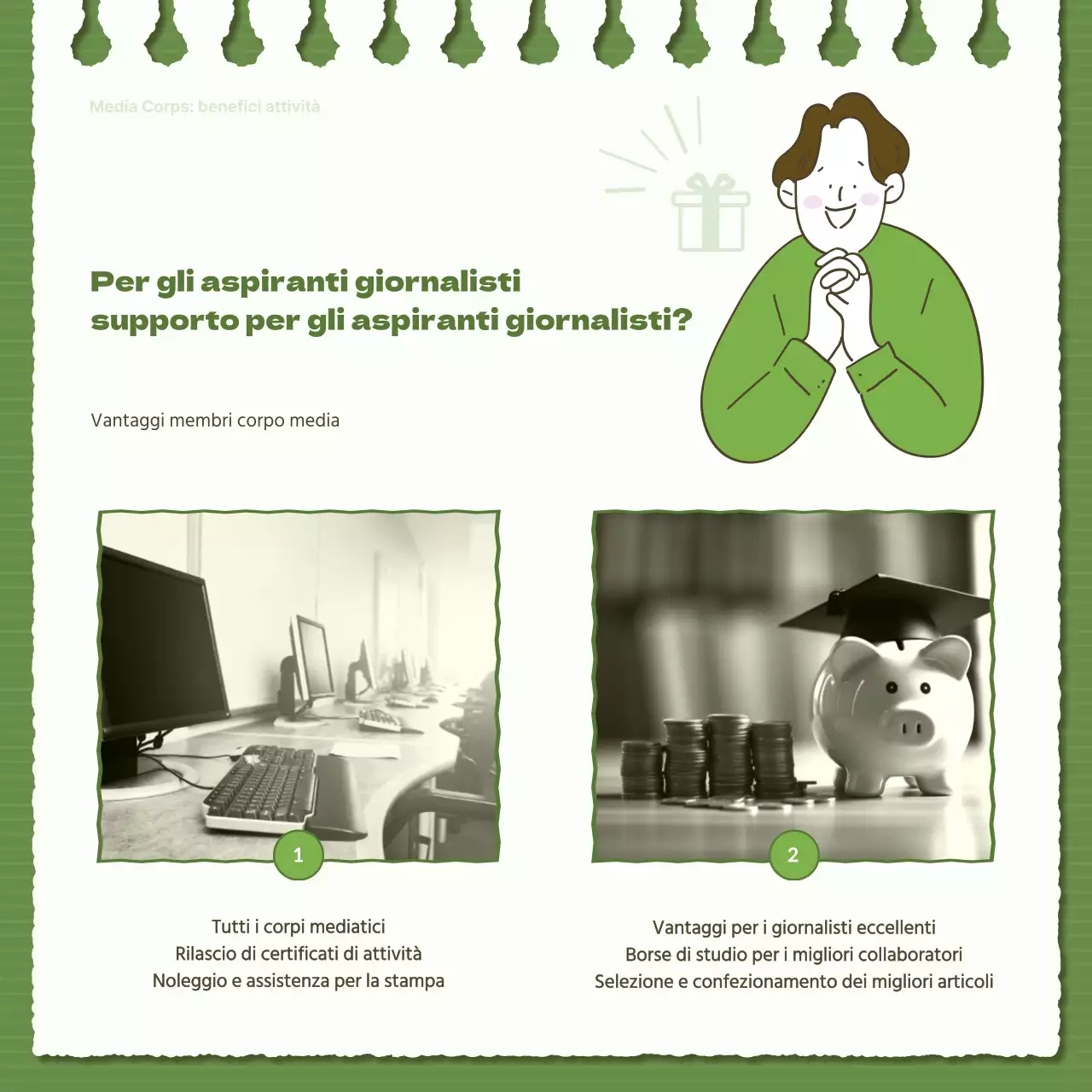 Semplice reclutamento di studenti giornalisti in verde e cachi