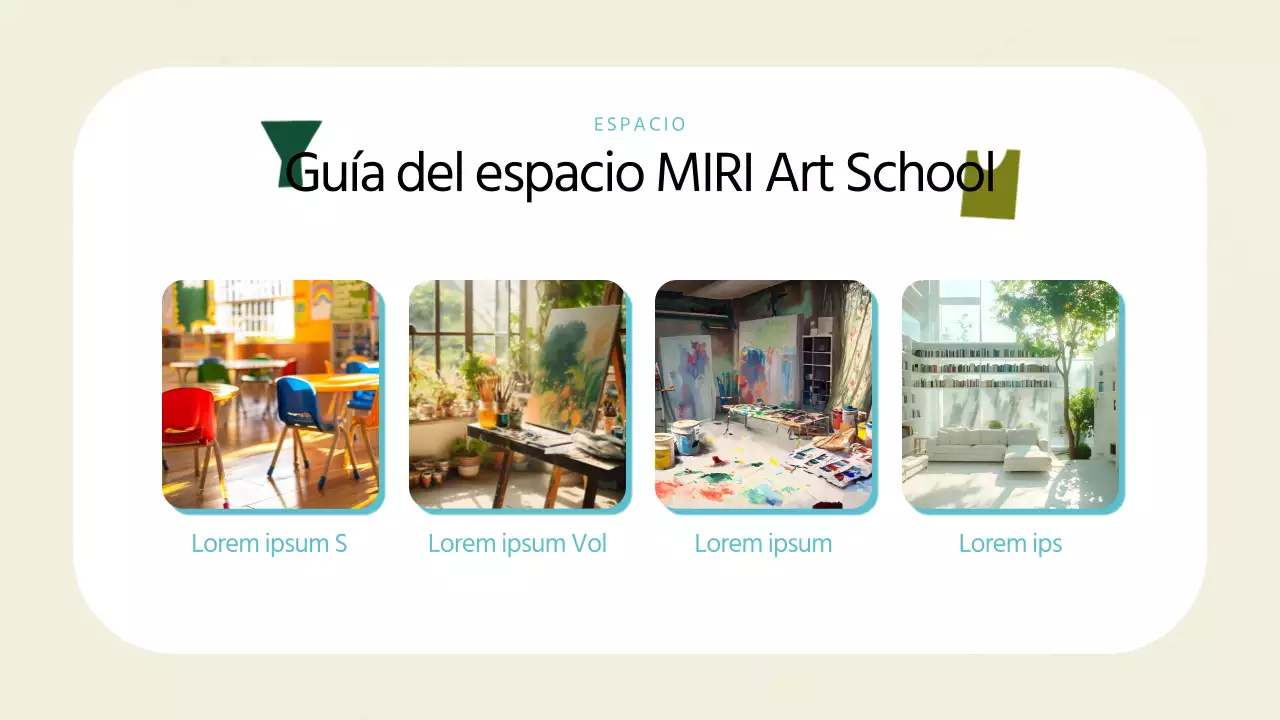 Un folleto de escuela de arte de estilo geométrico en marfil y menta