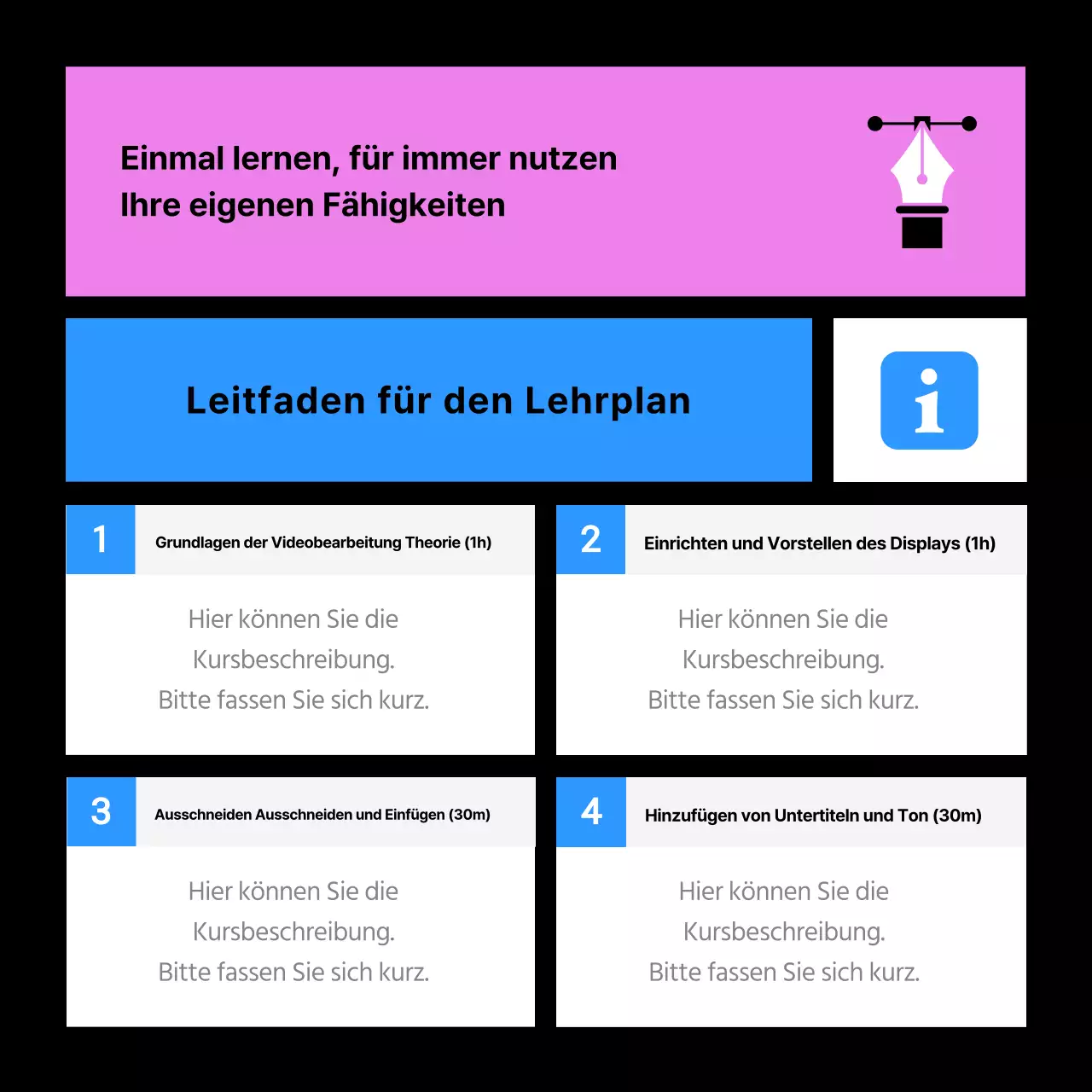 Werben Sie für Ihren Videobearbeitungskurs in Rosa und Blau