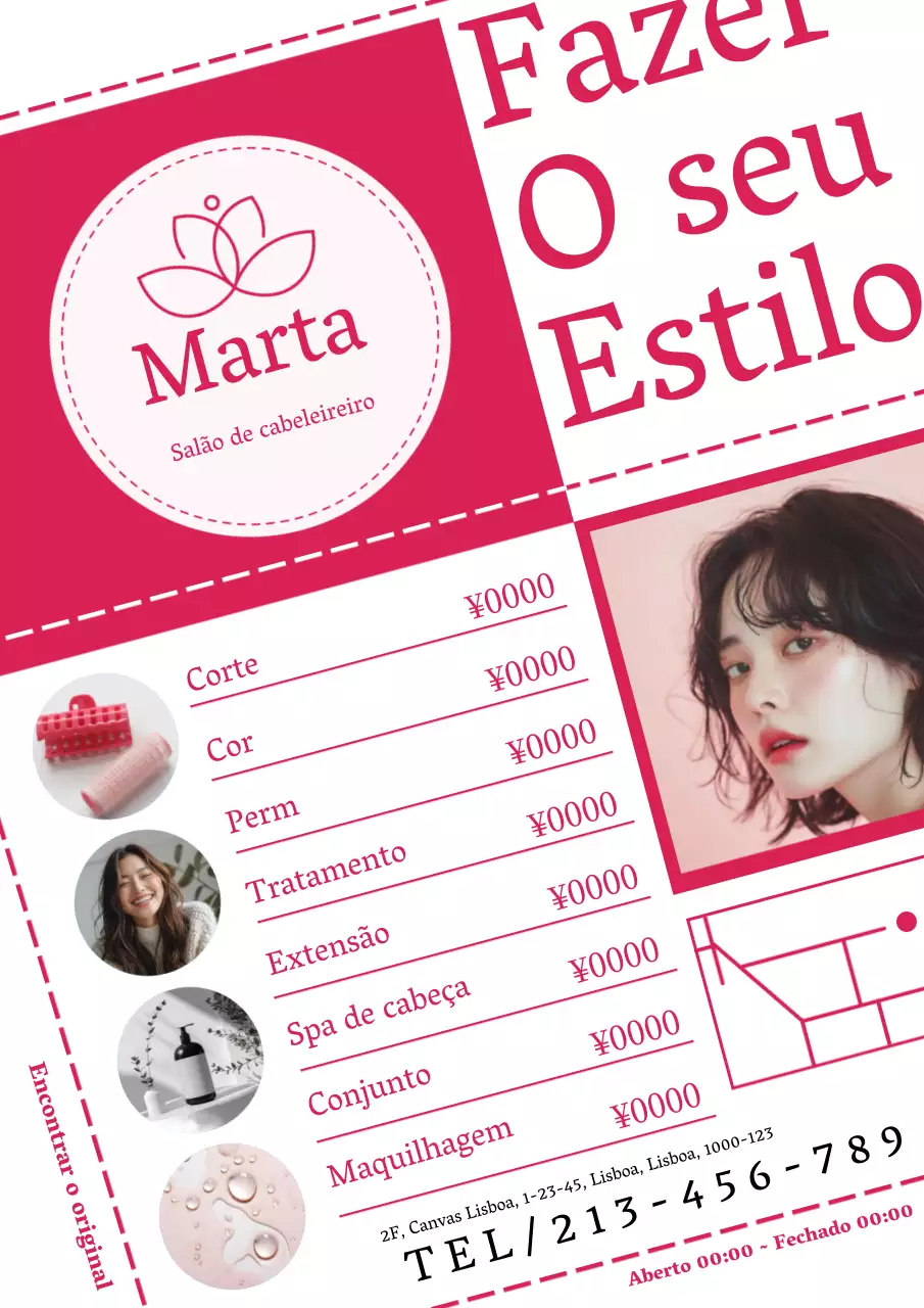 Um anúncio de salão de cabeleireiro bonito e delicado em rosa e branco