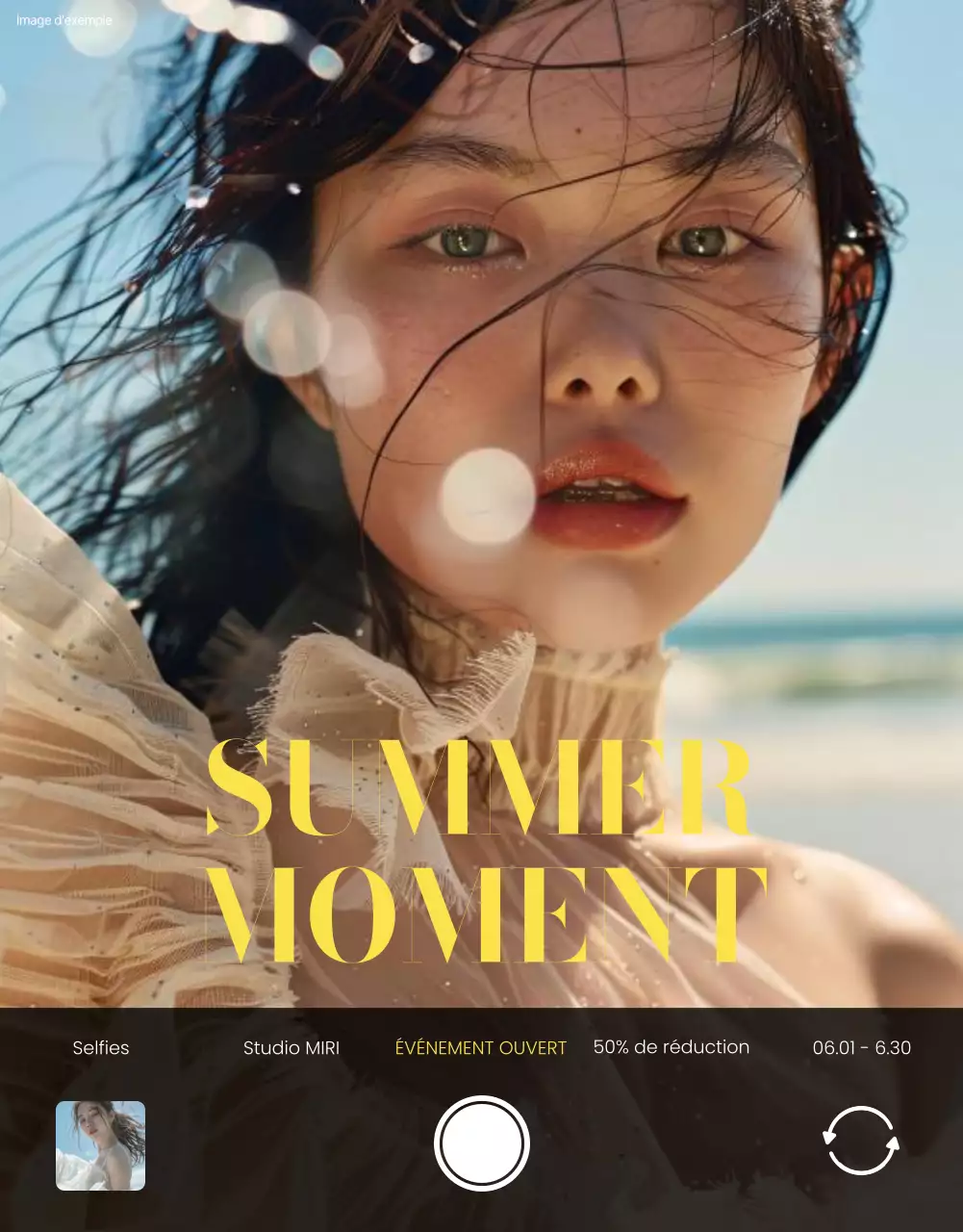 Publicité pour un événement en studio avec des photos émotives de téléphones portables en jaune et noir.