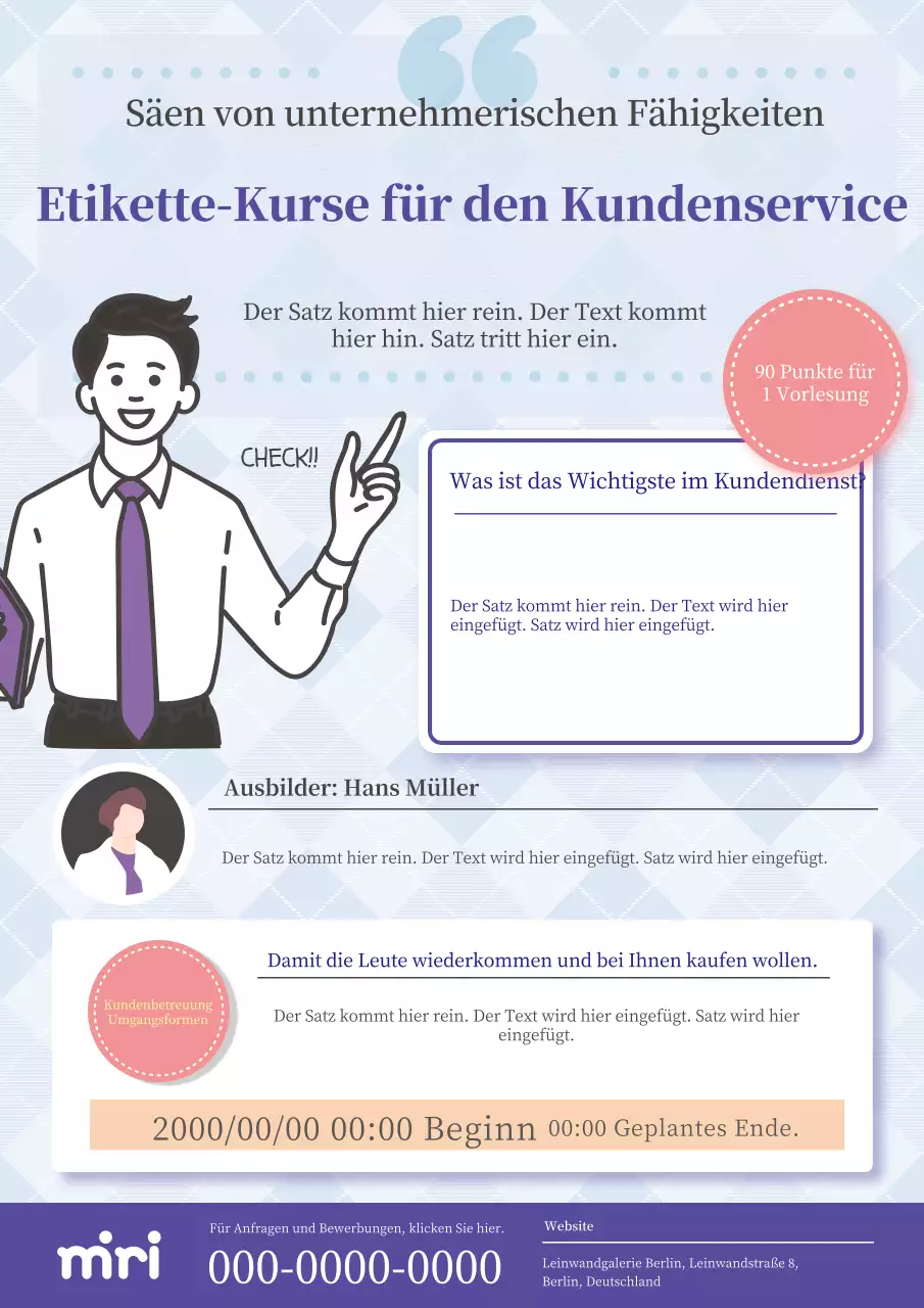 Moderner und einfacher Knigge-Kurs für den Kundenservice in Hellblau und Blau.
