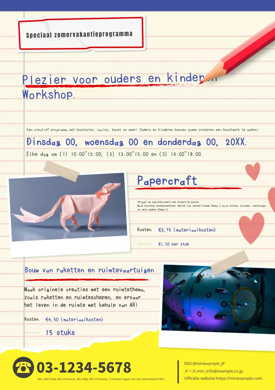 Introductie van een eenvoudige zomervakantie special in beige en blauw, met workshops voor ouders en kinderen