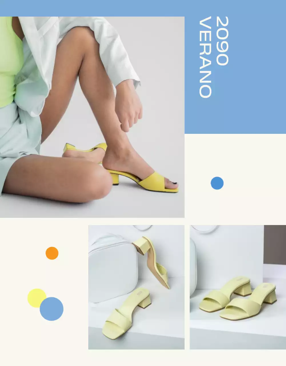 Promociona las modernas sandalias de temporada de verano en azul claro y marfil